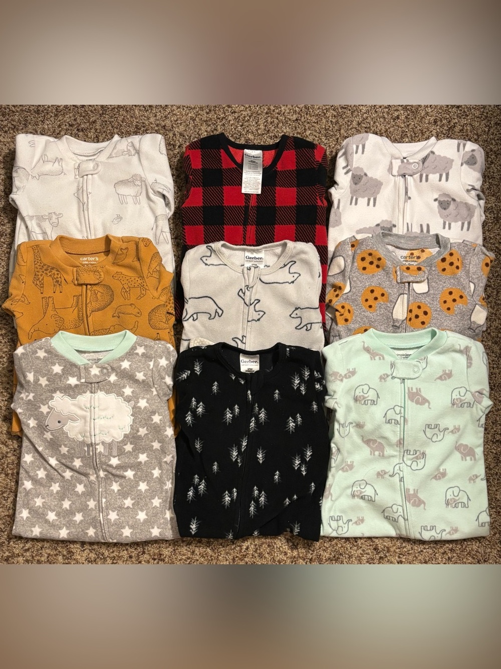 Bundle of 9 Fleece Sleepers - All 6 to 9 Months